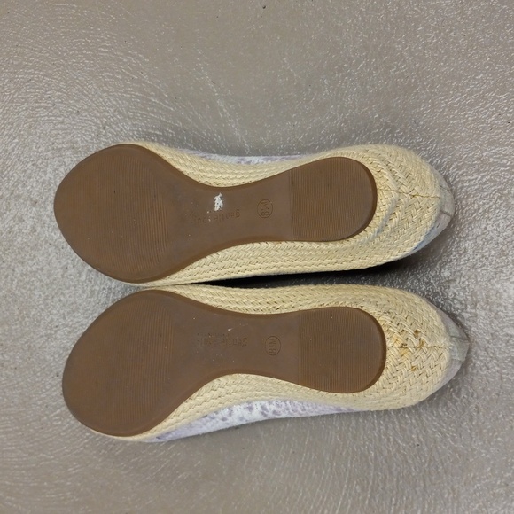 Gentle Souls by Kenneth Cole Cream& Lavender with Silver Shimmer Open Toe Wedges - Picture 13 of 13